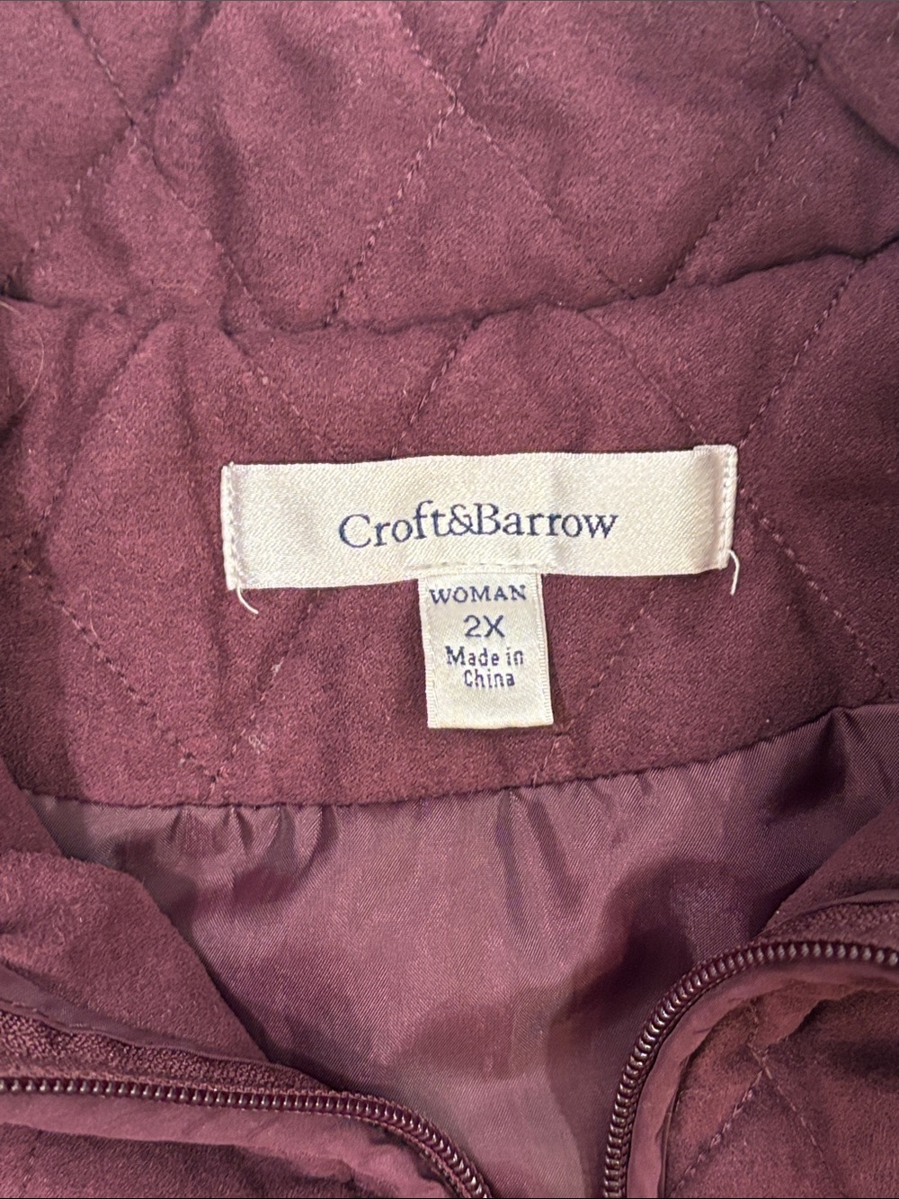 croft & barrow Quilted Sleeveless Vest - Wine Full Zip with pockets 2X - Picture 2 of 8